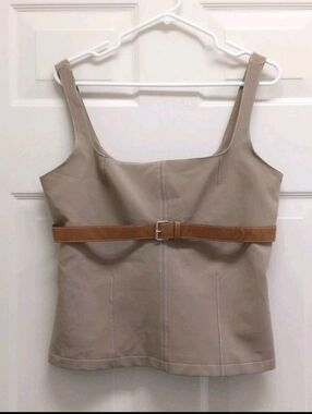 Zara Belted Tank Top Khaki Large Corset Style Y2K Utility Gorpcore Neutral